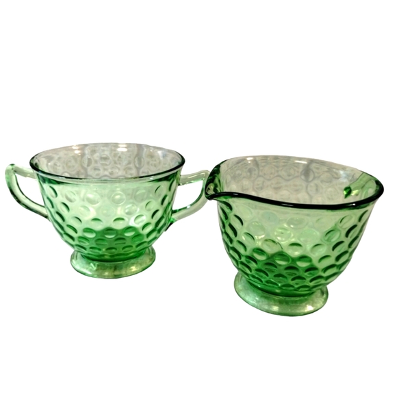 Federal Glass Other - Vintage Federal Glass Green Raindrops cream and sugar set